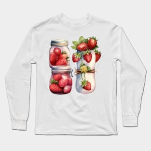 Strawberry Jam Jar Watercolor Long Sleeve T-Shirt